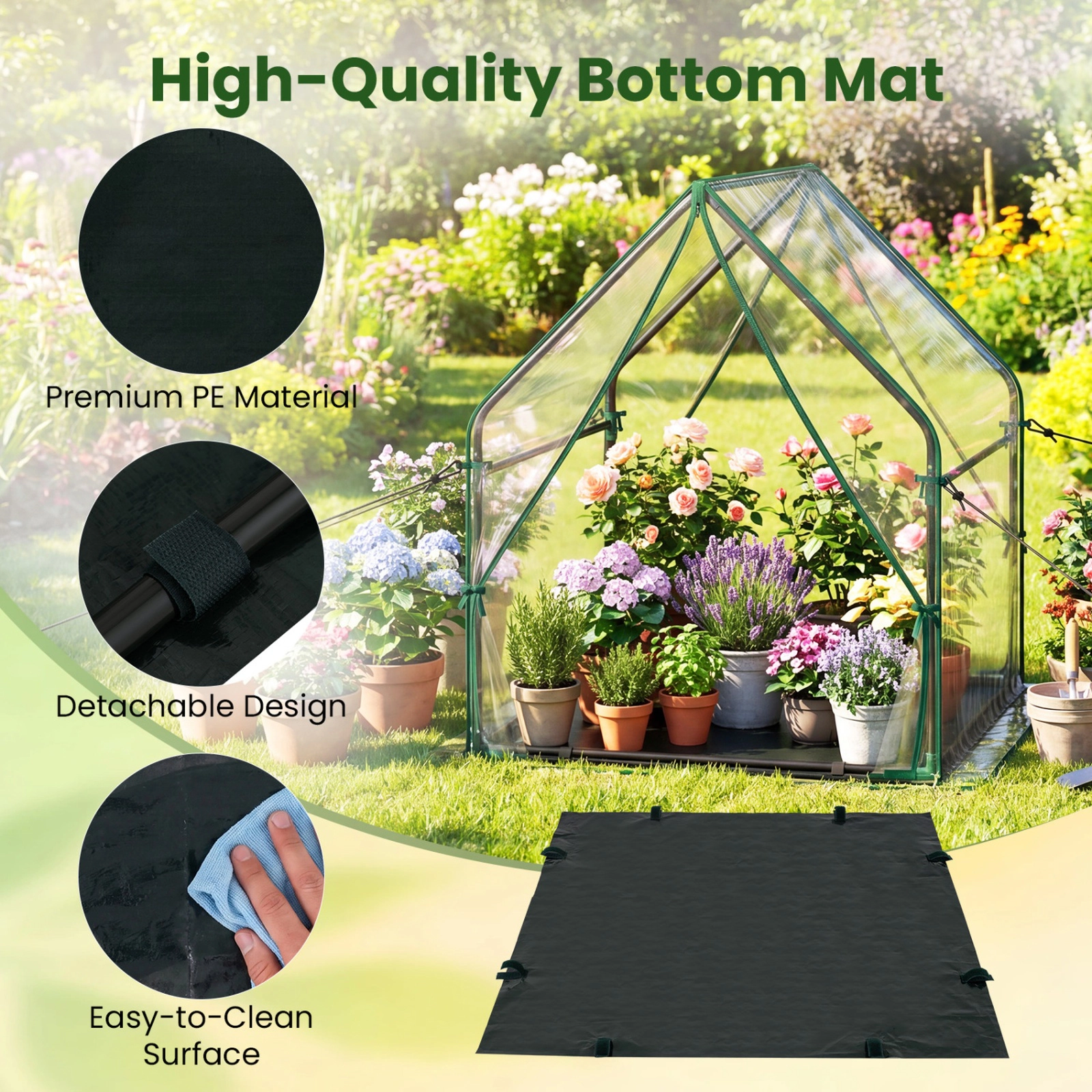SUGIFT Sun-Protective Mini Green House Metal Frame with Waterproof Bottom Mat and Wind Ropes Medium 36-in Tall Clear