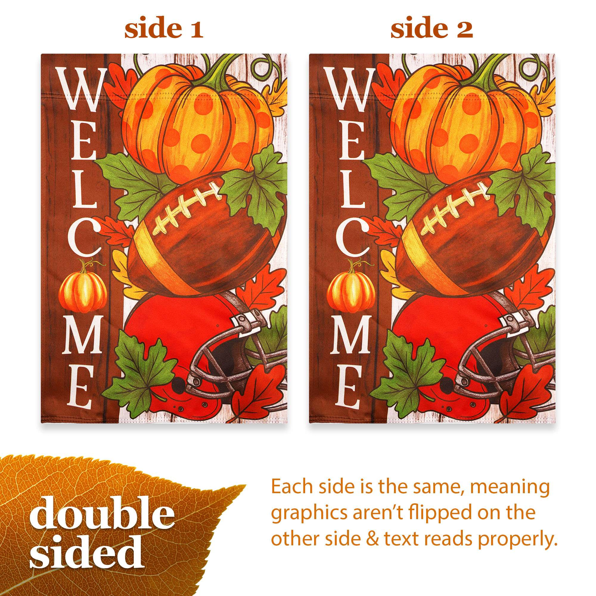 G128 Welcome Fall Football Pumpkin Garden Flag 12x18 Double-Sided Blockout Polyester