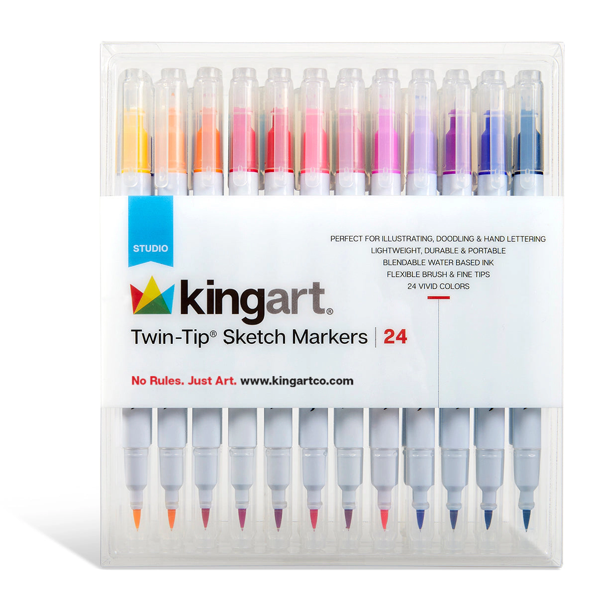 KINGART Twin-Tip Sketch Markers - 24 Dual-Ended Water-Based Colors