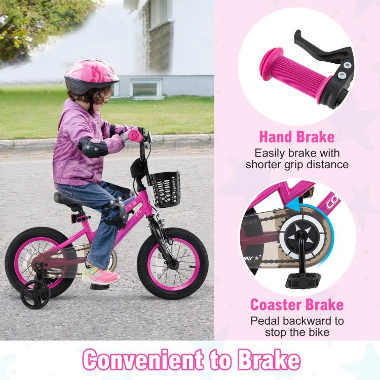 SUGIFT Pink Front Basket Training Wheels and Quick Release Seat Kids 14 Inch Bike