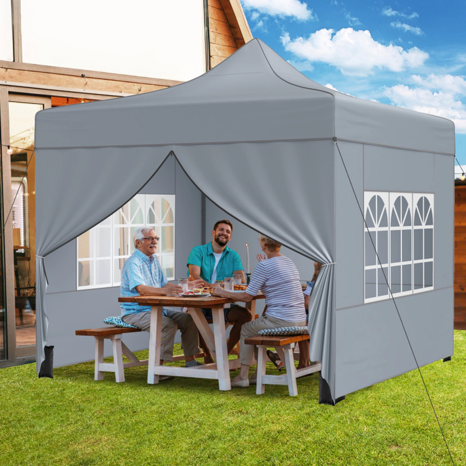 SUGIFT Pop Up Canopy Tent with 4 Removable Sidewalls and Wheeled Bag 49-lb Net Weight Gray