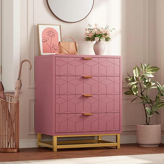 Modern 4 Drawer Dresser with Gold Metal Handles, Storage Cabinet for Bedroom Living Room Hallway