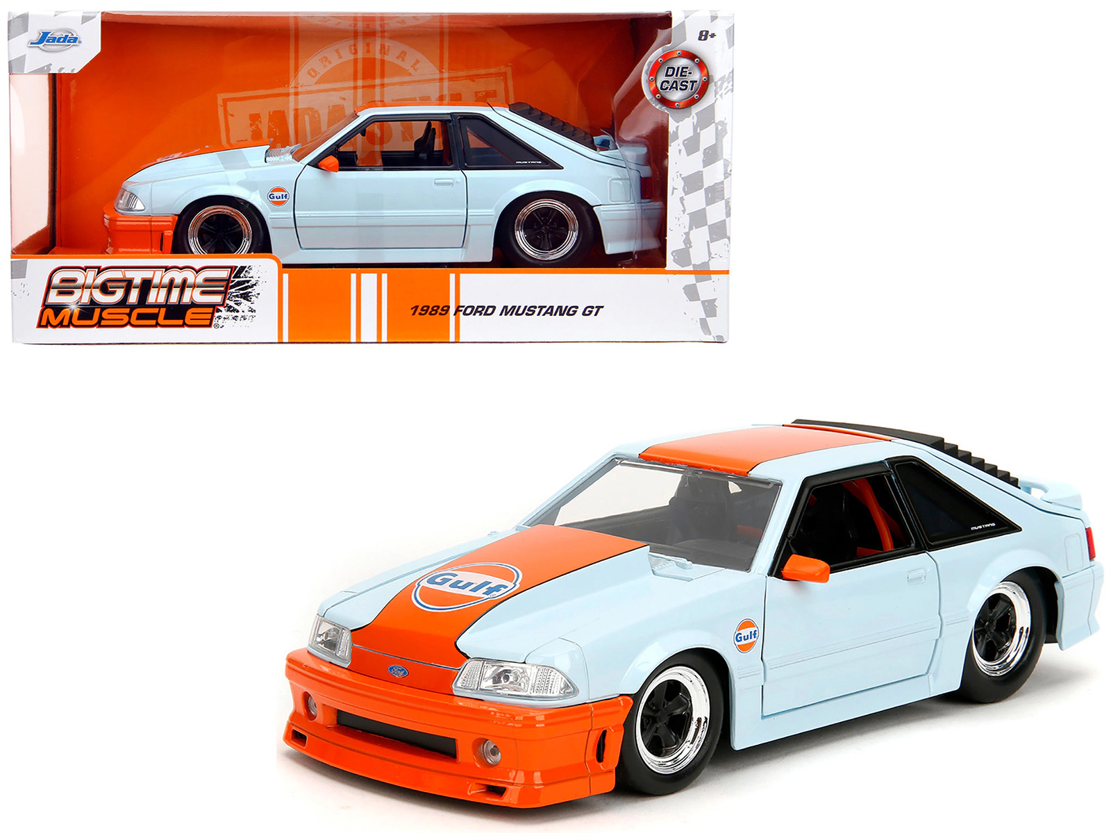 Jada 1989 Ford Mustang Gt "Gulf Oil" Light Blue With Orange Stripe "Bigtime Muscle" Series 1/24 Diecast Model