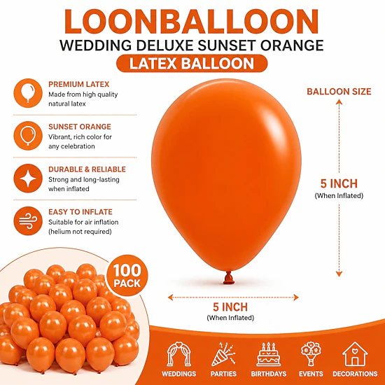 LoonBalloon 5 in Orange Foil Balloon 100-Pack, Celebration Design ...