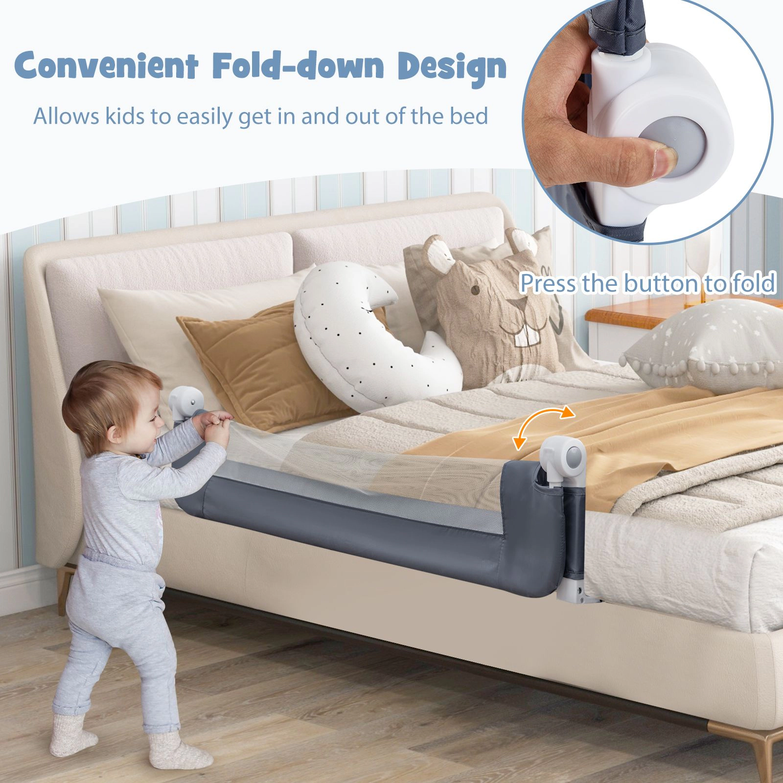 SlickBlue Toddler Bed Rail Guard with Foldable Safety Design