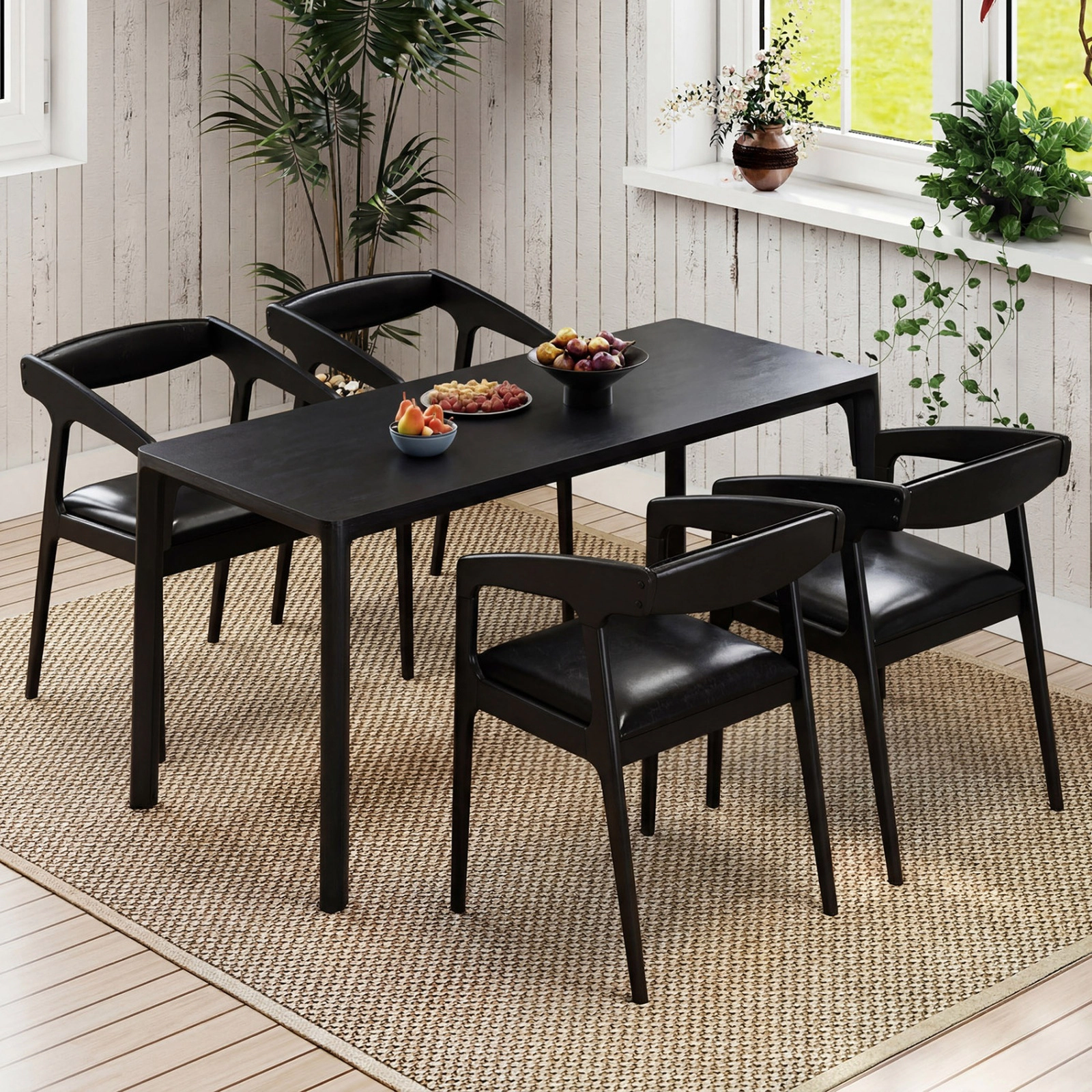 SUGIFT Ergonomic Upholstered Dining Armchairs Set of 2 with Padded Seat Cushion 265-Lb Capacity 21-in Tall Brown & Black