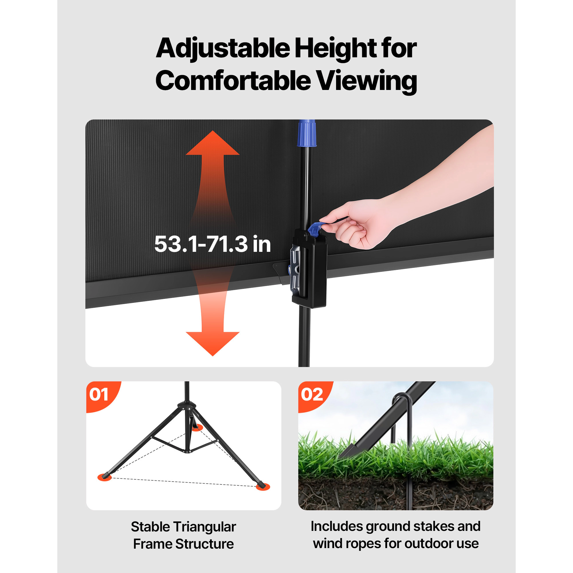 HONGGE Projector Screen with Stand 160° Wide Angle Indoor Outdoor Projection Screen 16:9 4K HD Wrinkleless Portable