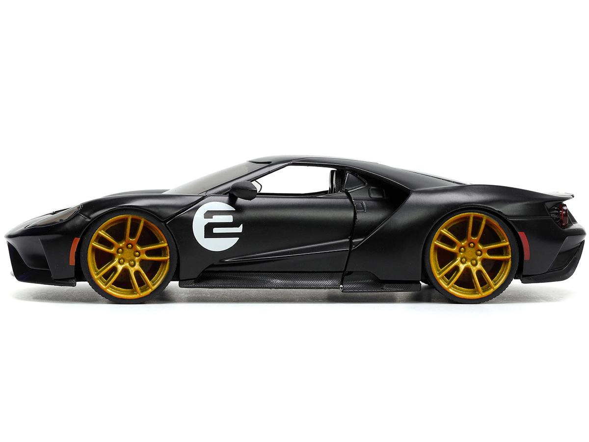Jada 2017 Ford GT #2 Matt Black with Silver Stripes and Gold Wheels "Bigtime Muscle" Series 1/24 Diecast Model
