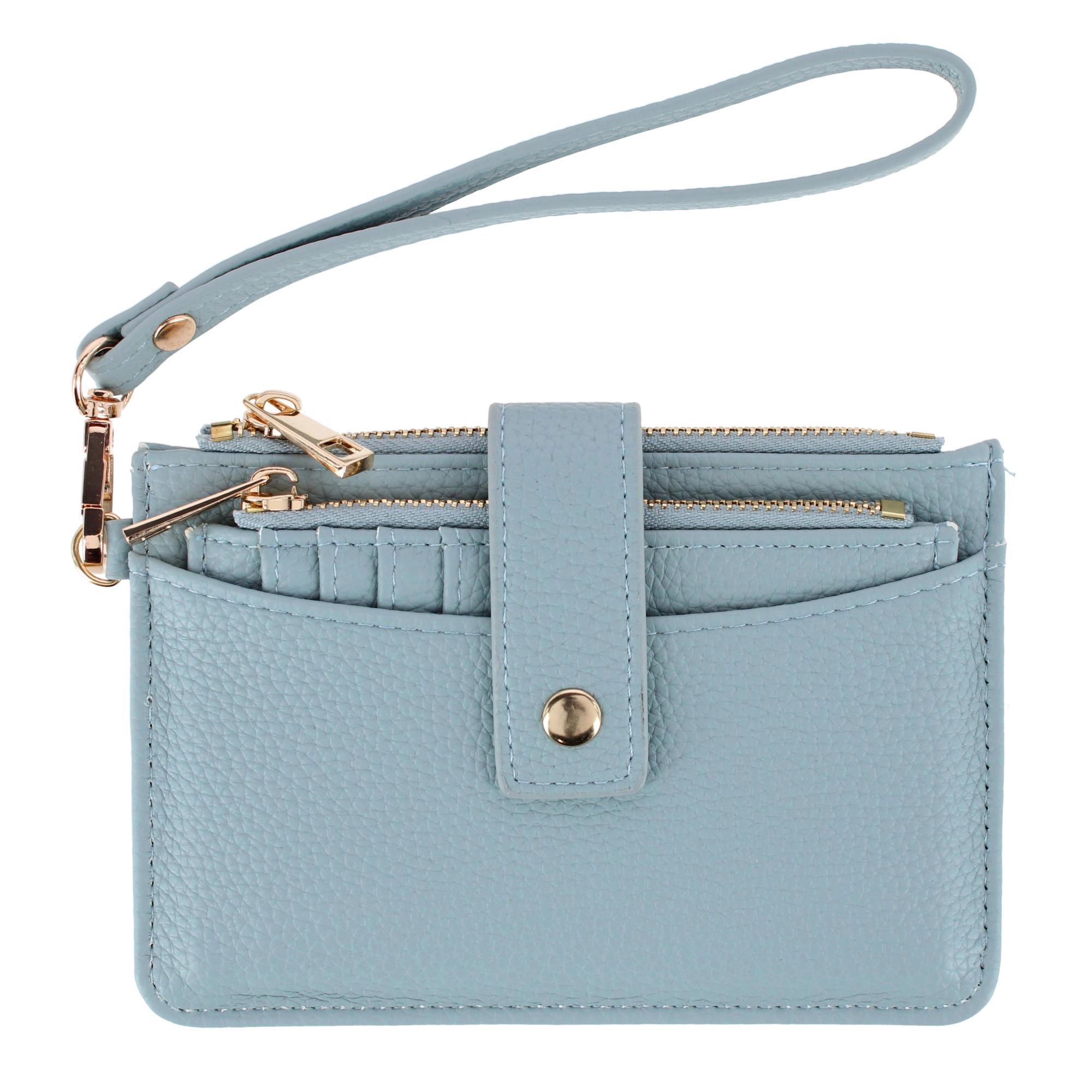 CTM Women's Premium Faux Leather Solid Color Card Case Wristlet