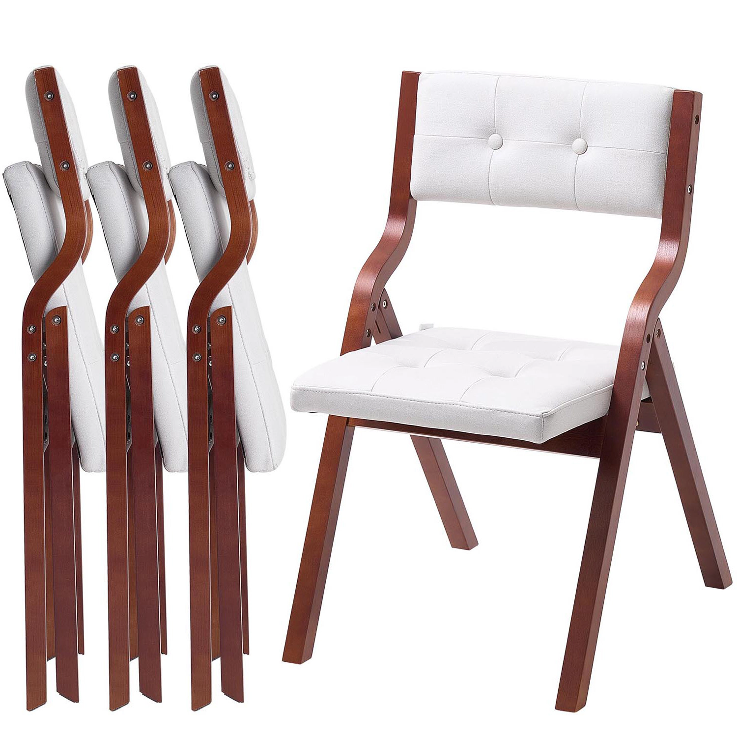 HONGGE Wooden Folding Chairs with Cushion Portable Foldable Cushion Chair with Wooden Frame Modern Padded Dining Chair