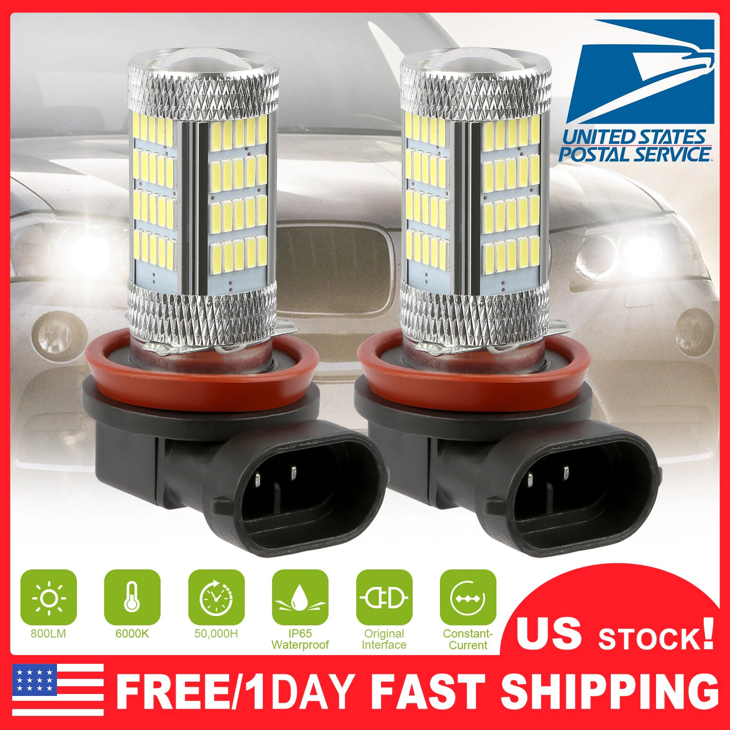 GBruno 2-Piece H8/H9/H11 LED Fog Light Bulbs