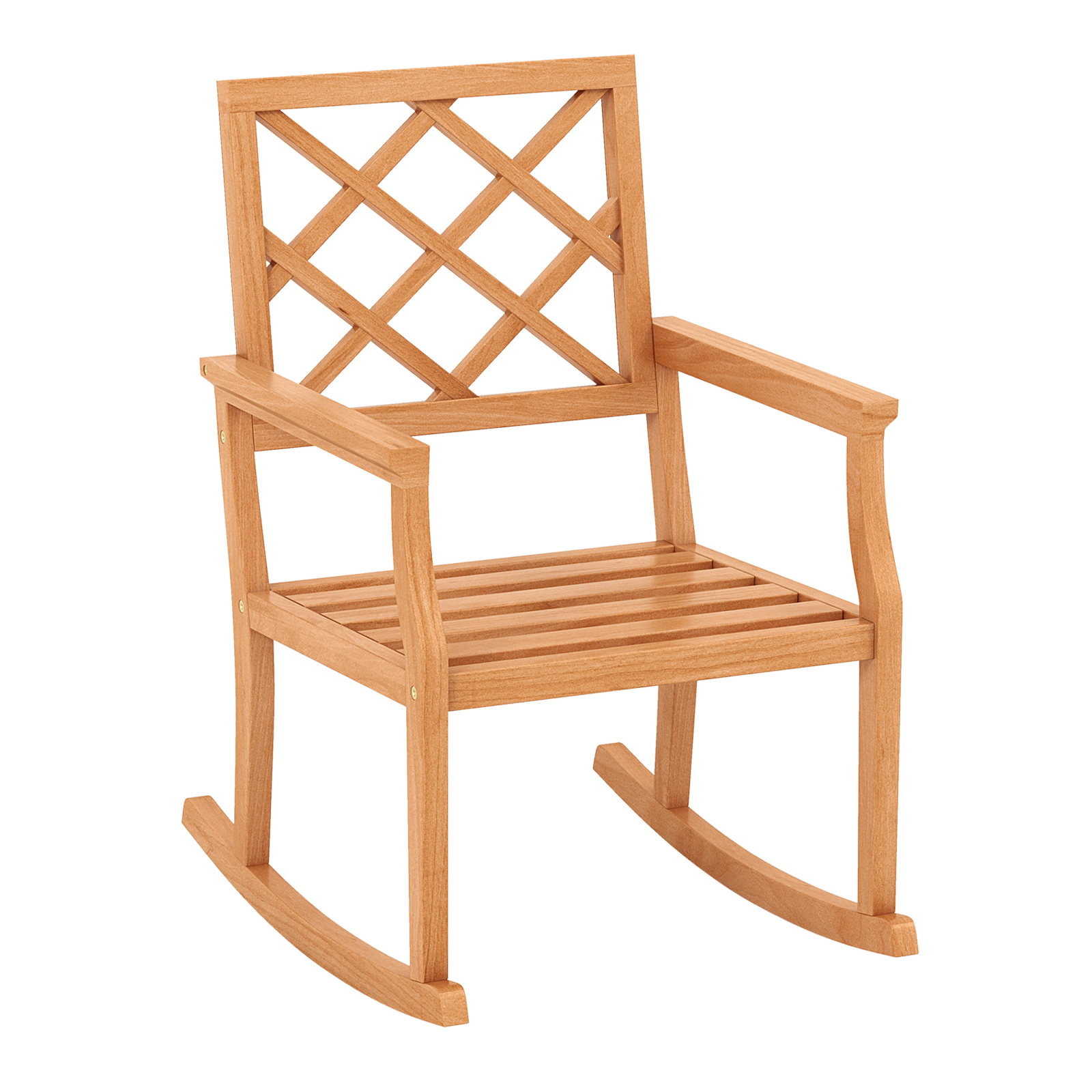 SUGIFT Teak Wood Rocking Chair Brown Oversized Porch Rocker with Slatted Seat