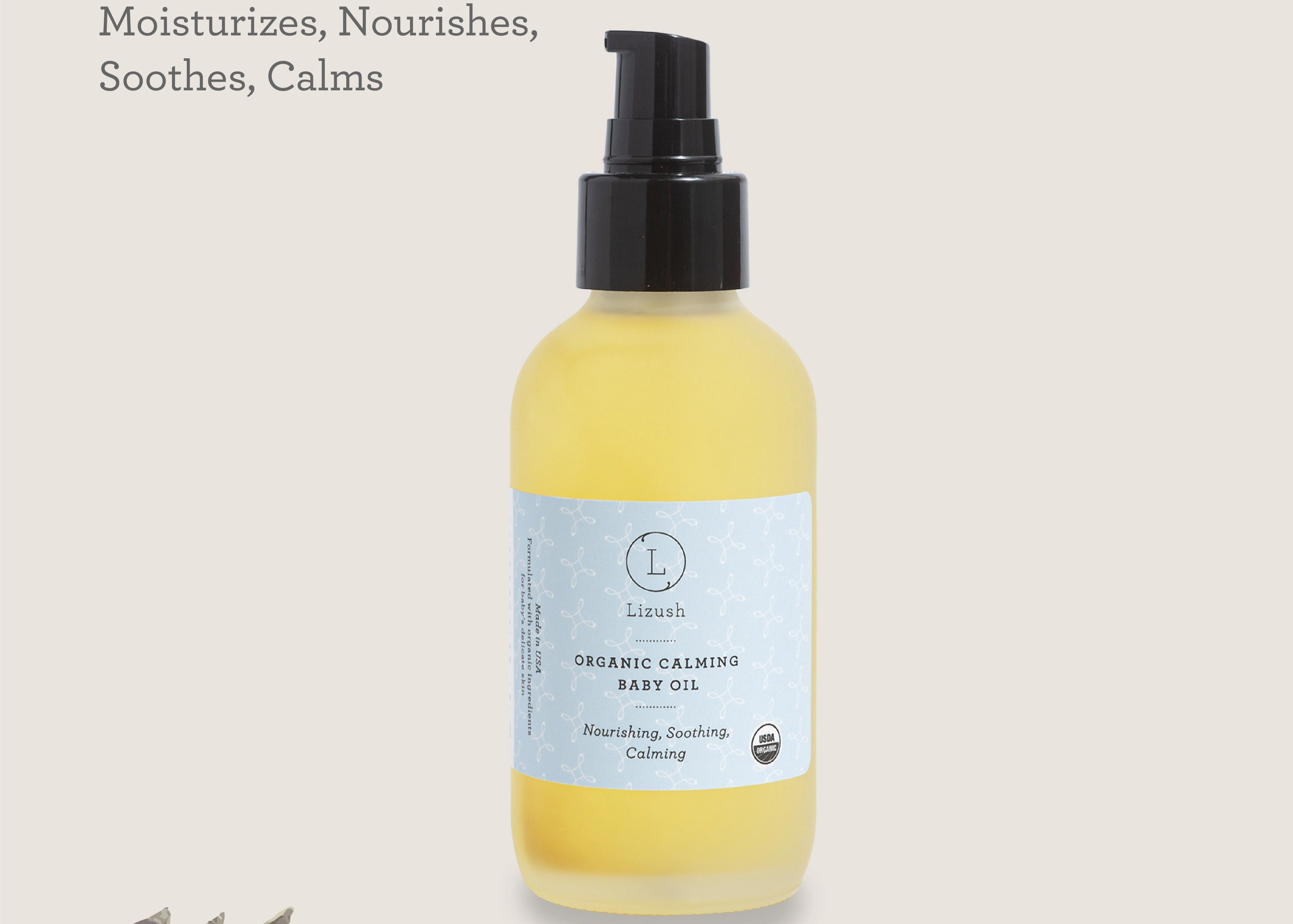 Lizush Organic Calming Baby Oil - Lavender & Chamomile, Nourishing Moisturizing Oil