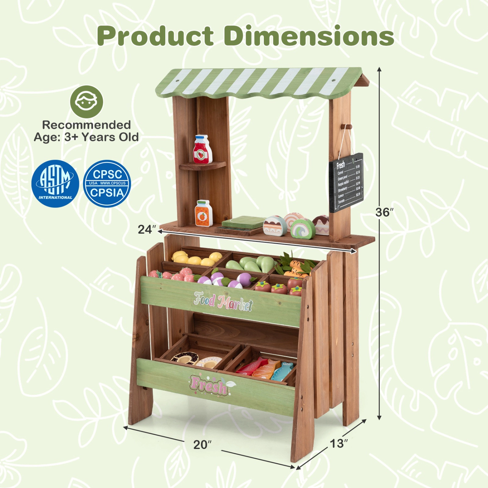 SUGIFT Chalkboard and 43 Accessories Kids Wooden Grocery Store Playset