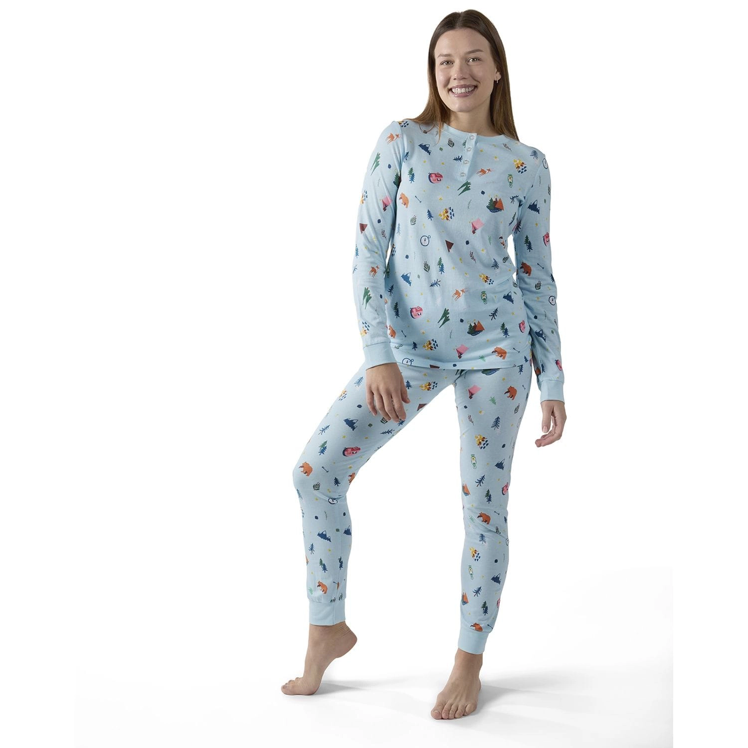 MeMoi Women's Bear and Campfire Fun Two-Piece PJ Set a Bag