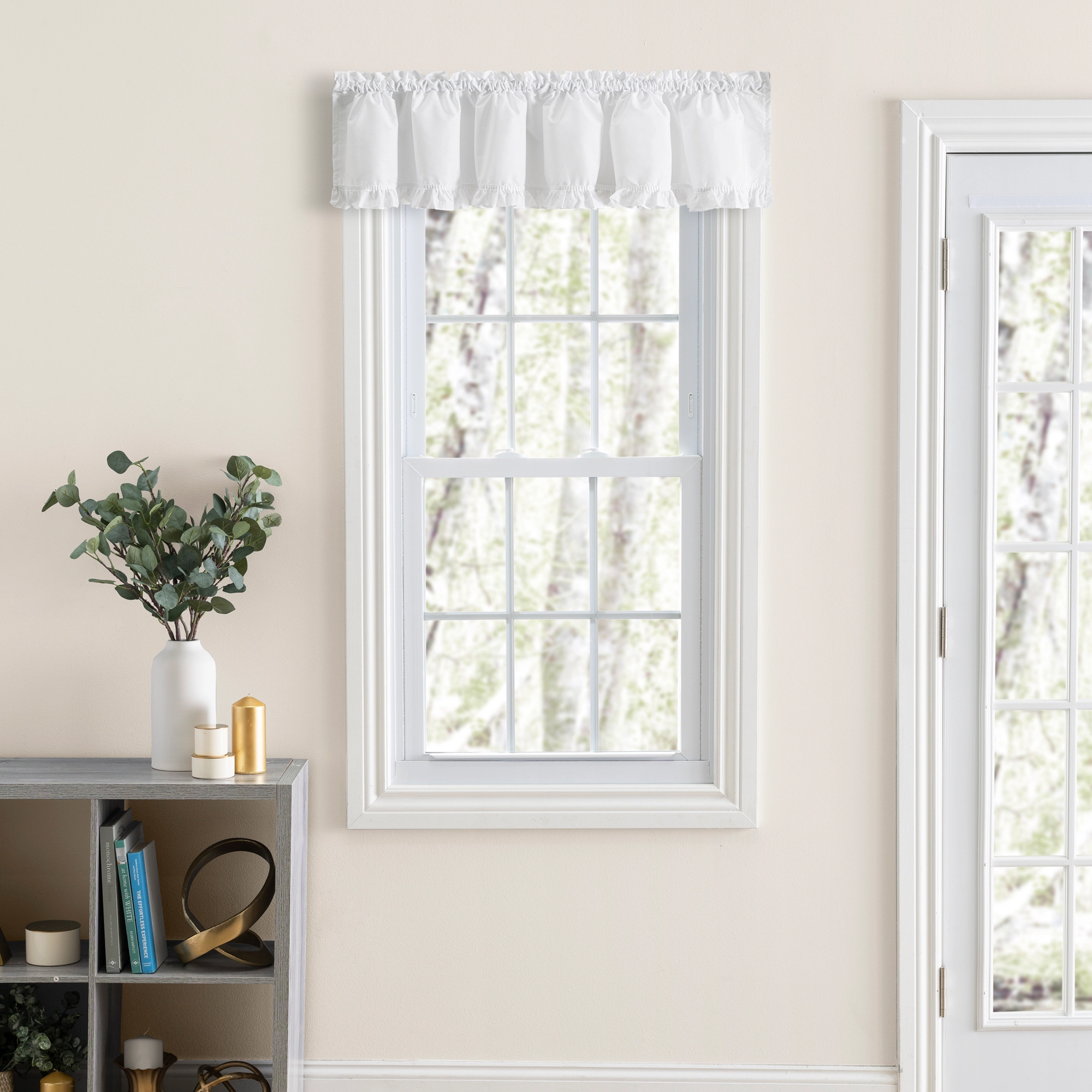 Ellis Home Classic Narrow Ruffle White Color Rod Pocket Valance, 74" X 12"