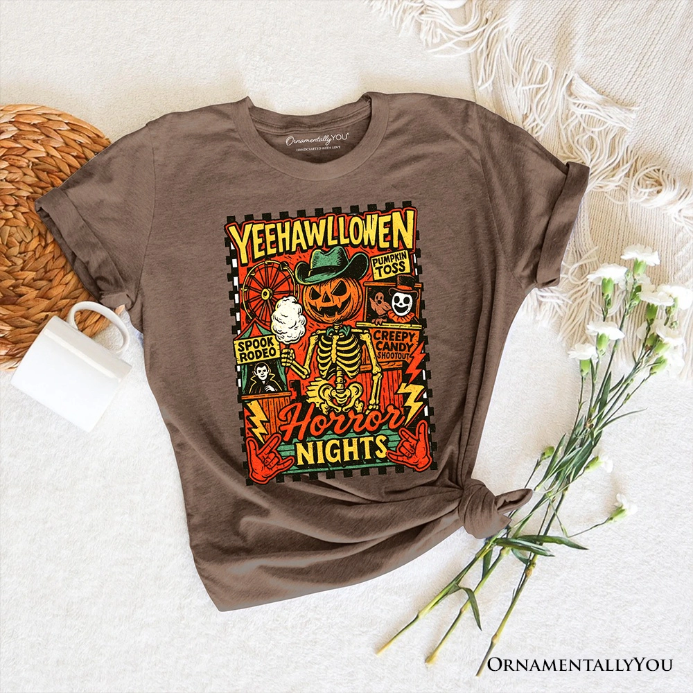 OrnamentallyYou Unisex Yee Haw Halloween Retro Pumpkin Skeleton T-Shirt