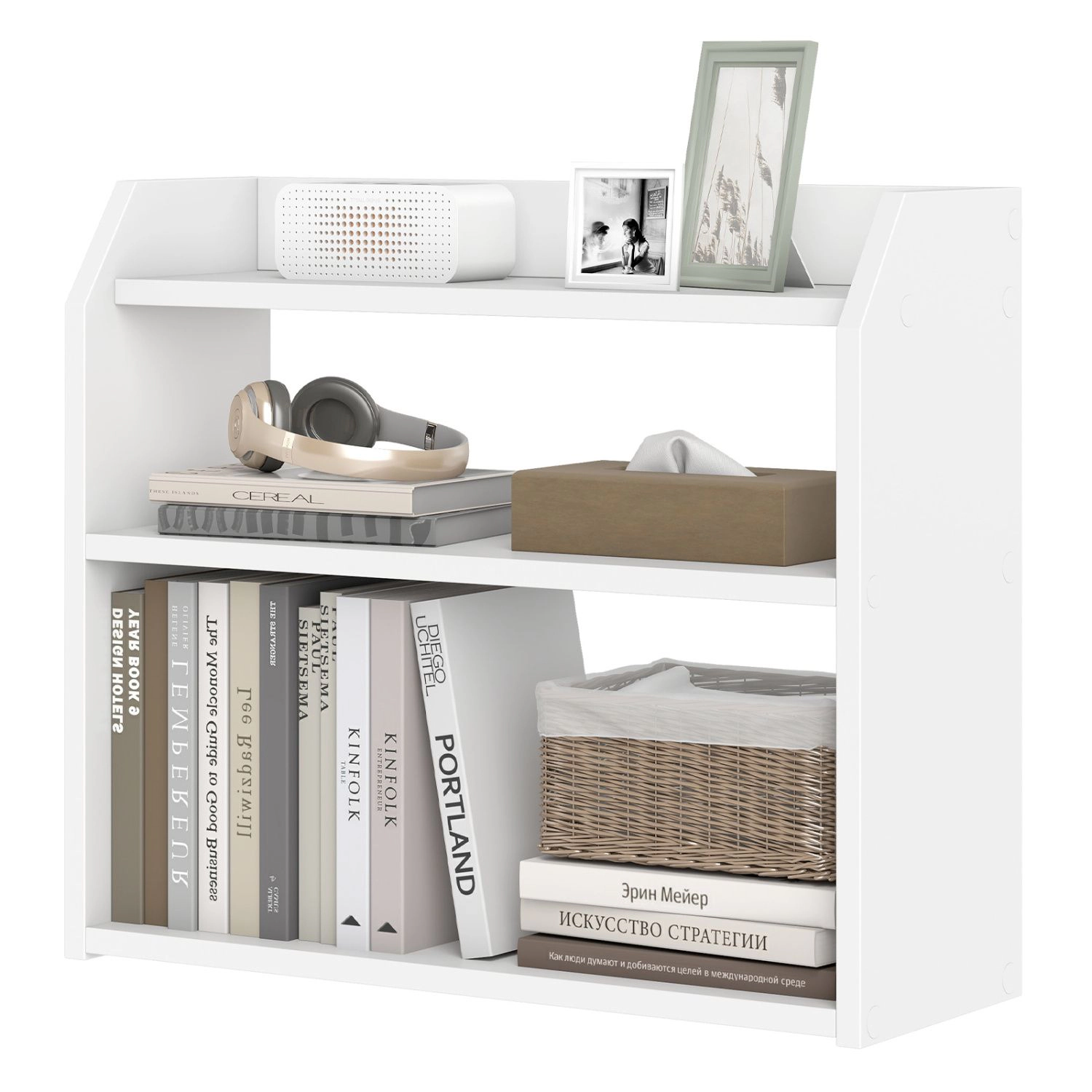 SlickBlue 3 Tier Desktop Bookshelf Organizer with Wooden Storage Shelves
