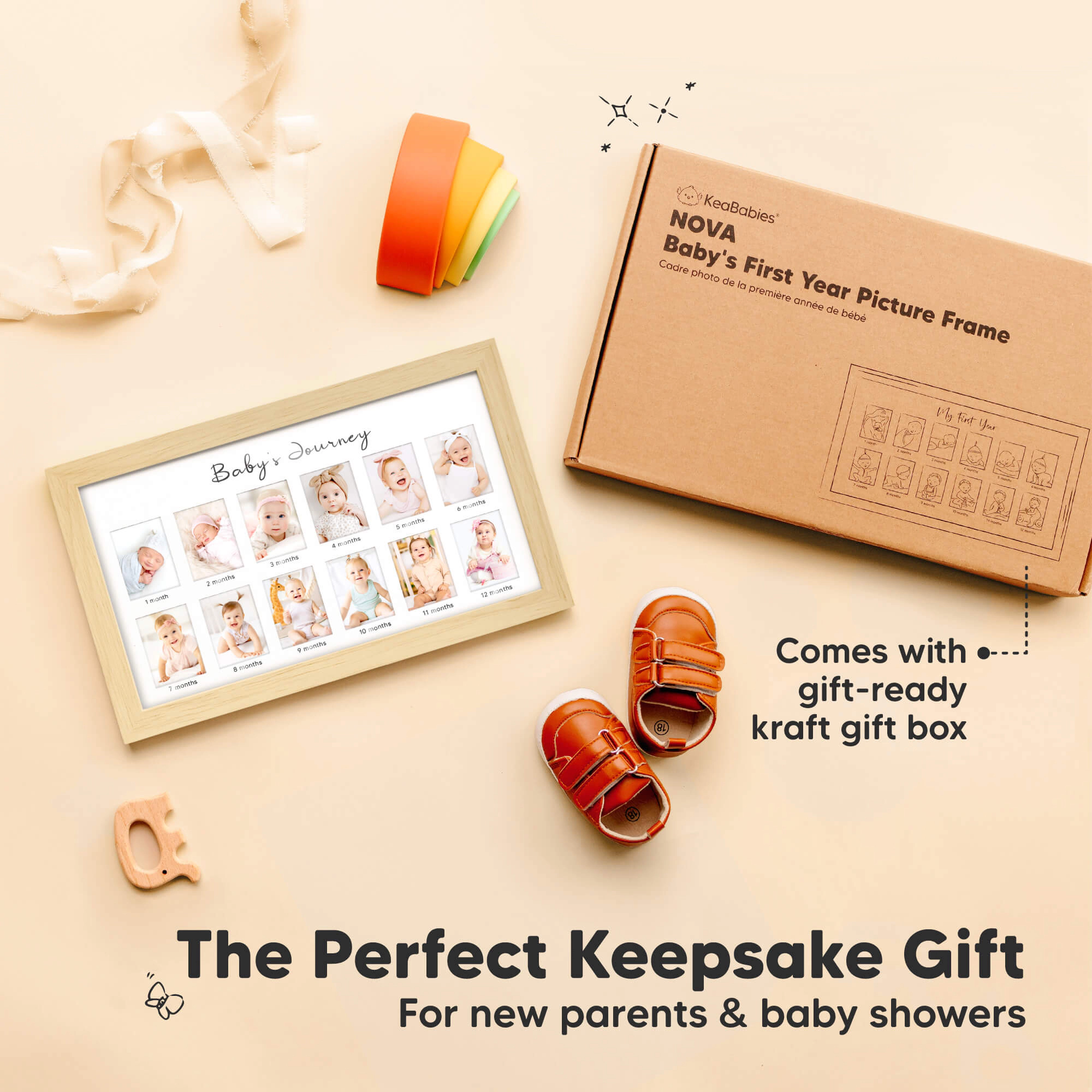 KeaBabies Nova Baby's First Year Picture Frame for Baby Boys, Girls