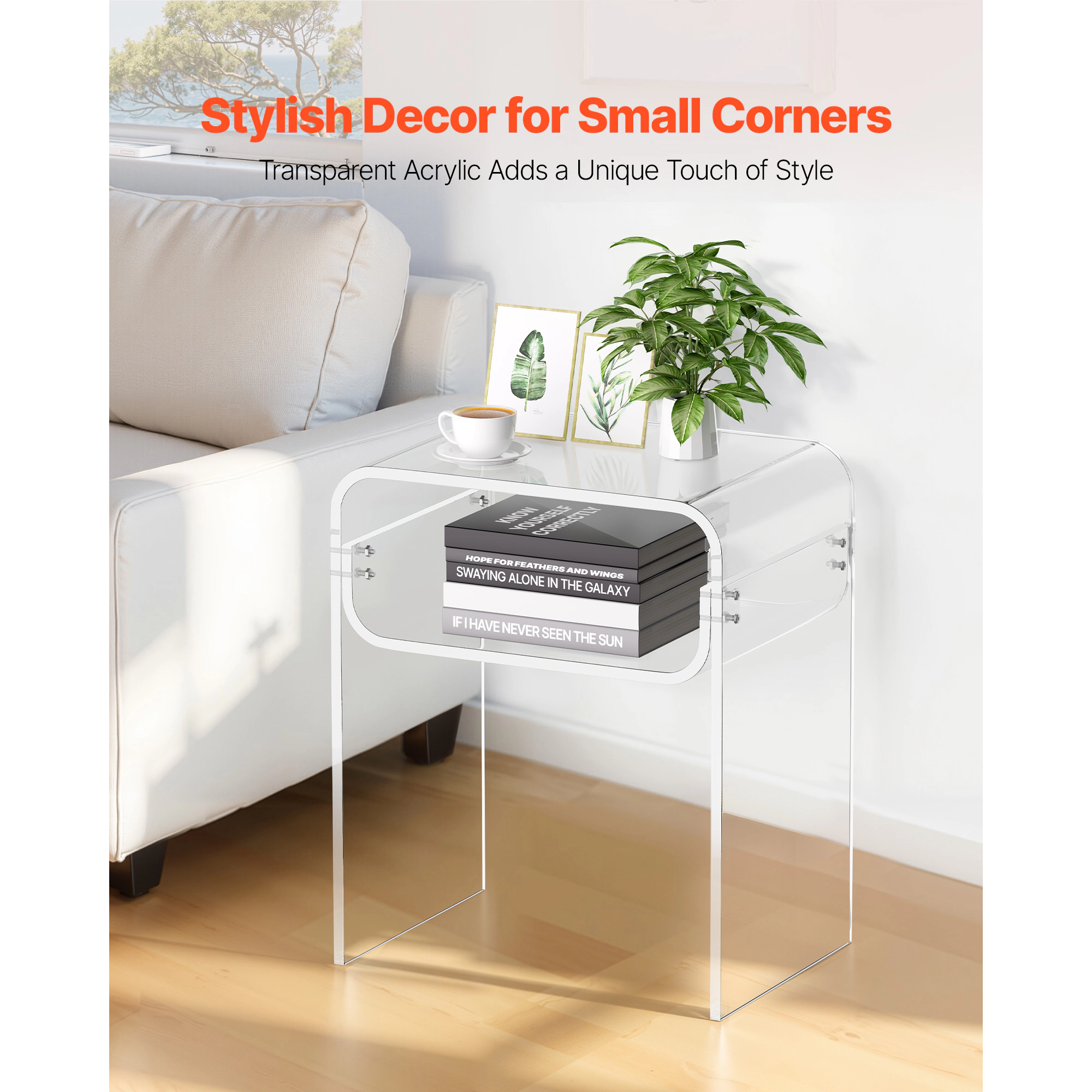 HONGGE Clear Acrylic Side End Table for Modern Desk