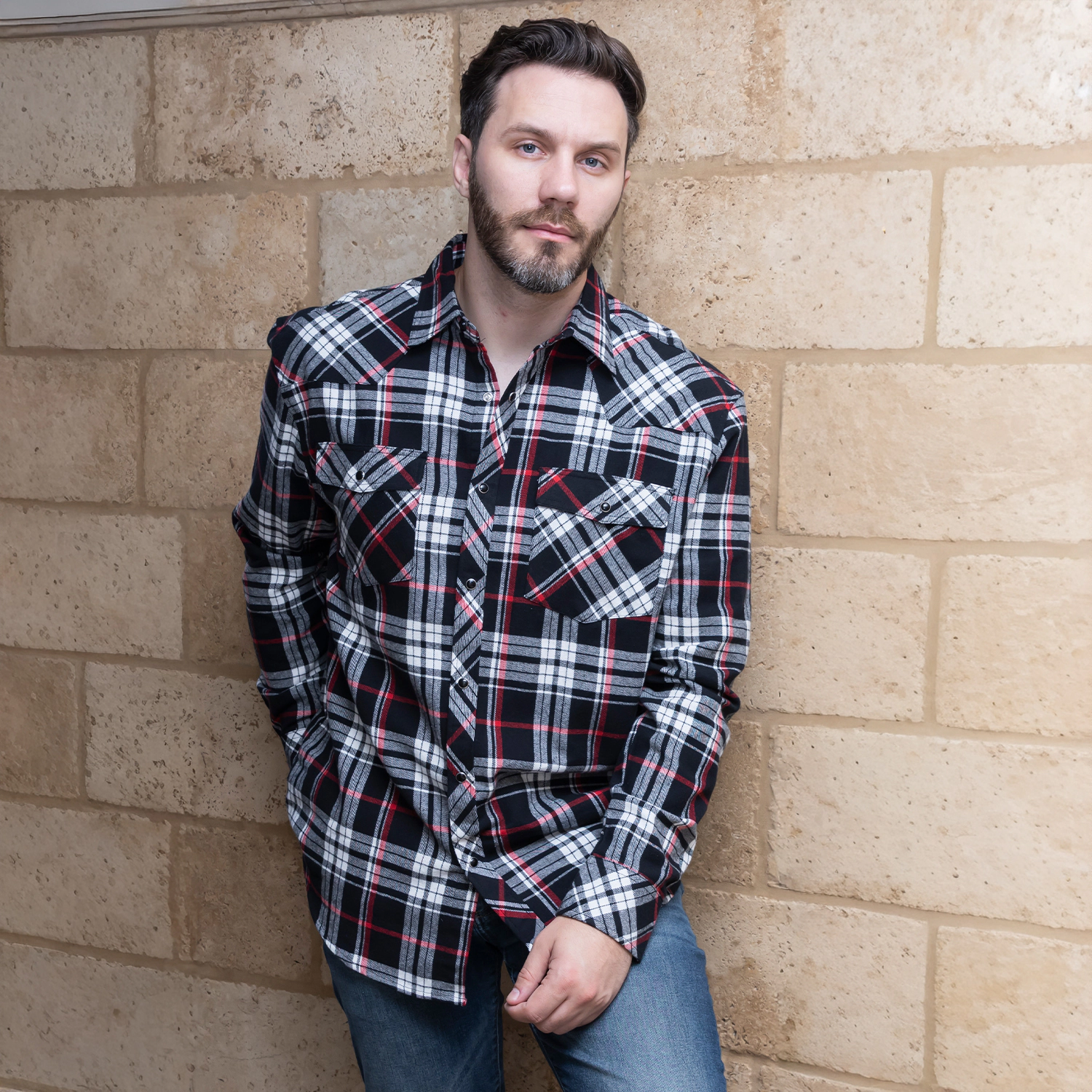 Gioberti Men's Western Brushed Flannel Plaid Checkered Shirt w/ Snap-on Button