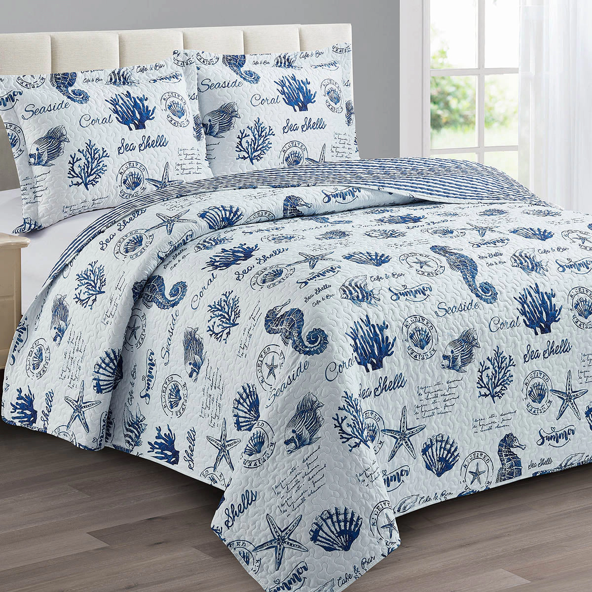 Egyptian Linens Seaside Sea Shells Bedspread Quilt Set