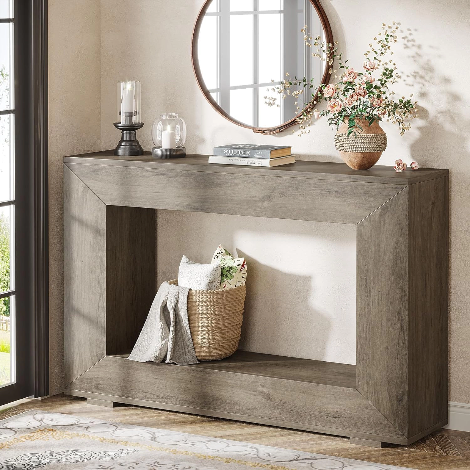 Tribesigns Farmhouse Console Table, 47" Rustic Wood Entryway Sofa Table with Storage
