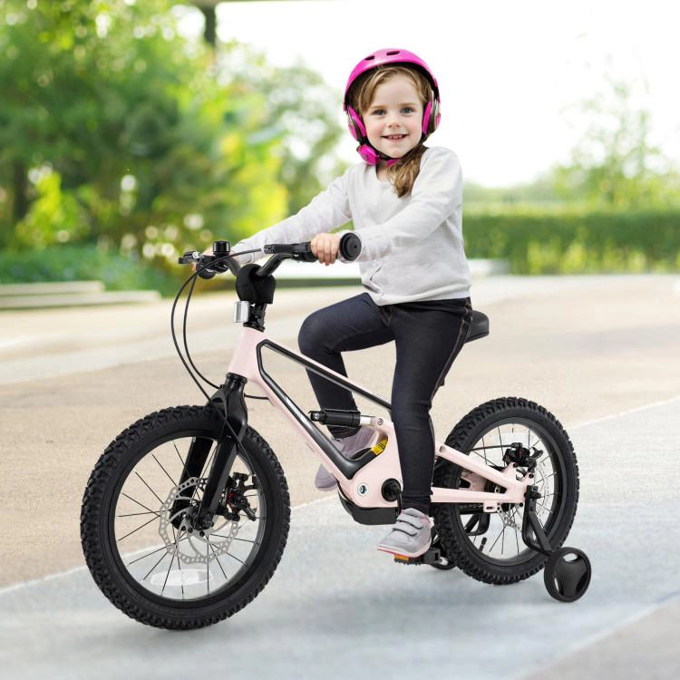 SUGIFT Lightweight 16-in Kids Bicycle with Dual Disc Brakes and Detachable Training Wheels 145-lb Capacity Ages 4-7 Pink