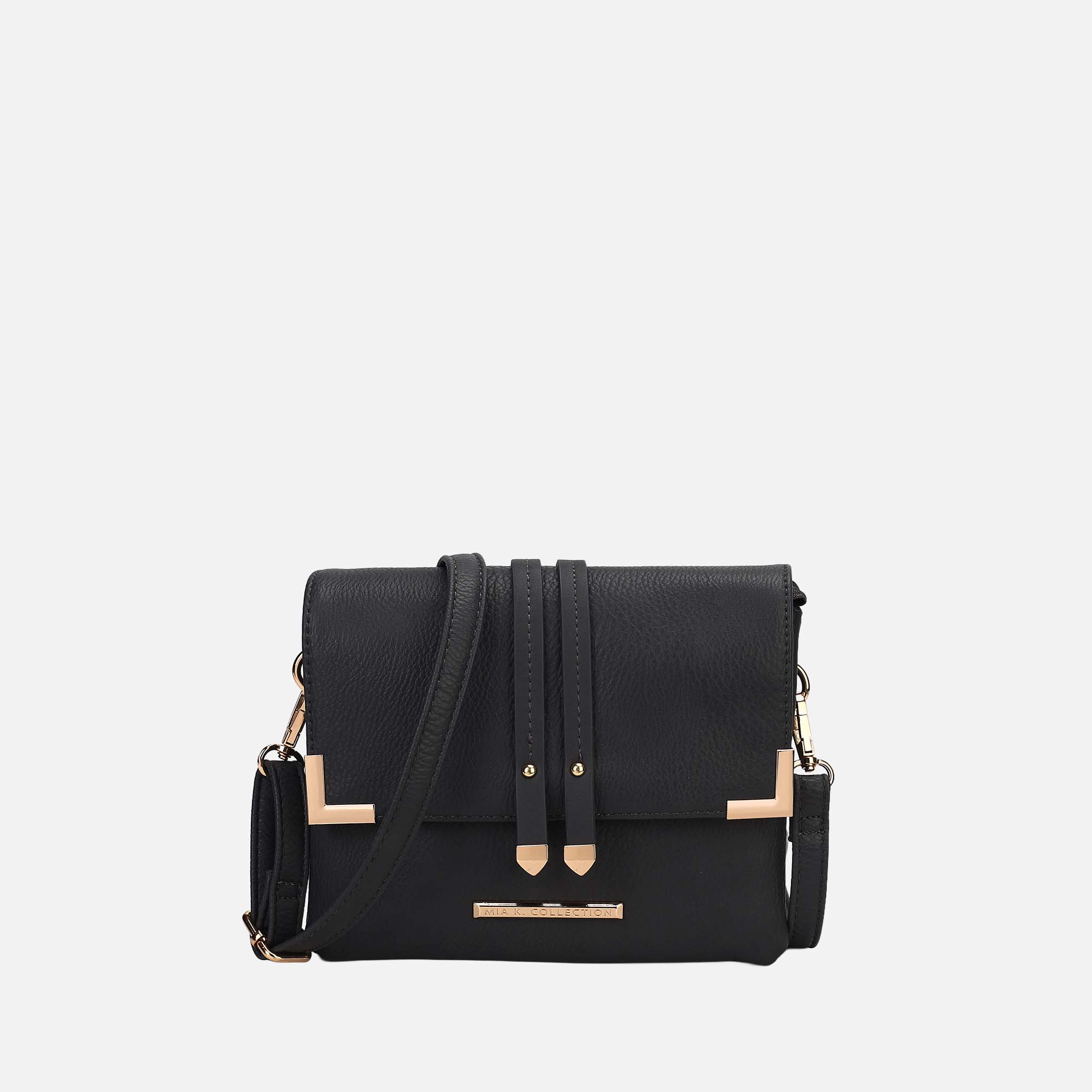 Mia K Collection Valeska Vegan Leather Crossbody - Gold-Tone Hardware, Adjustable Detachable Strap