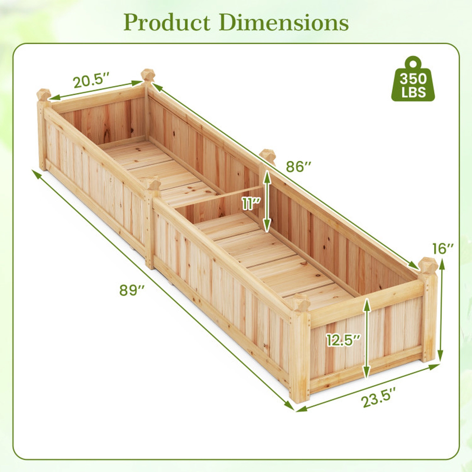 SUGIFT 91 x 24 x 16 in Divisible Fir Wood Planter Box with Corner Drainage 110-lb Capacity Rustic Brown 1-Pc