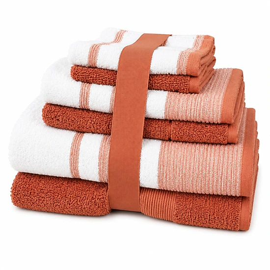 Plazatex Two Tone  Zero Twist 100% Cotton Soft & Absorbent 6 Piece Bathroom Towel Set Orange