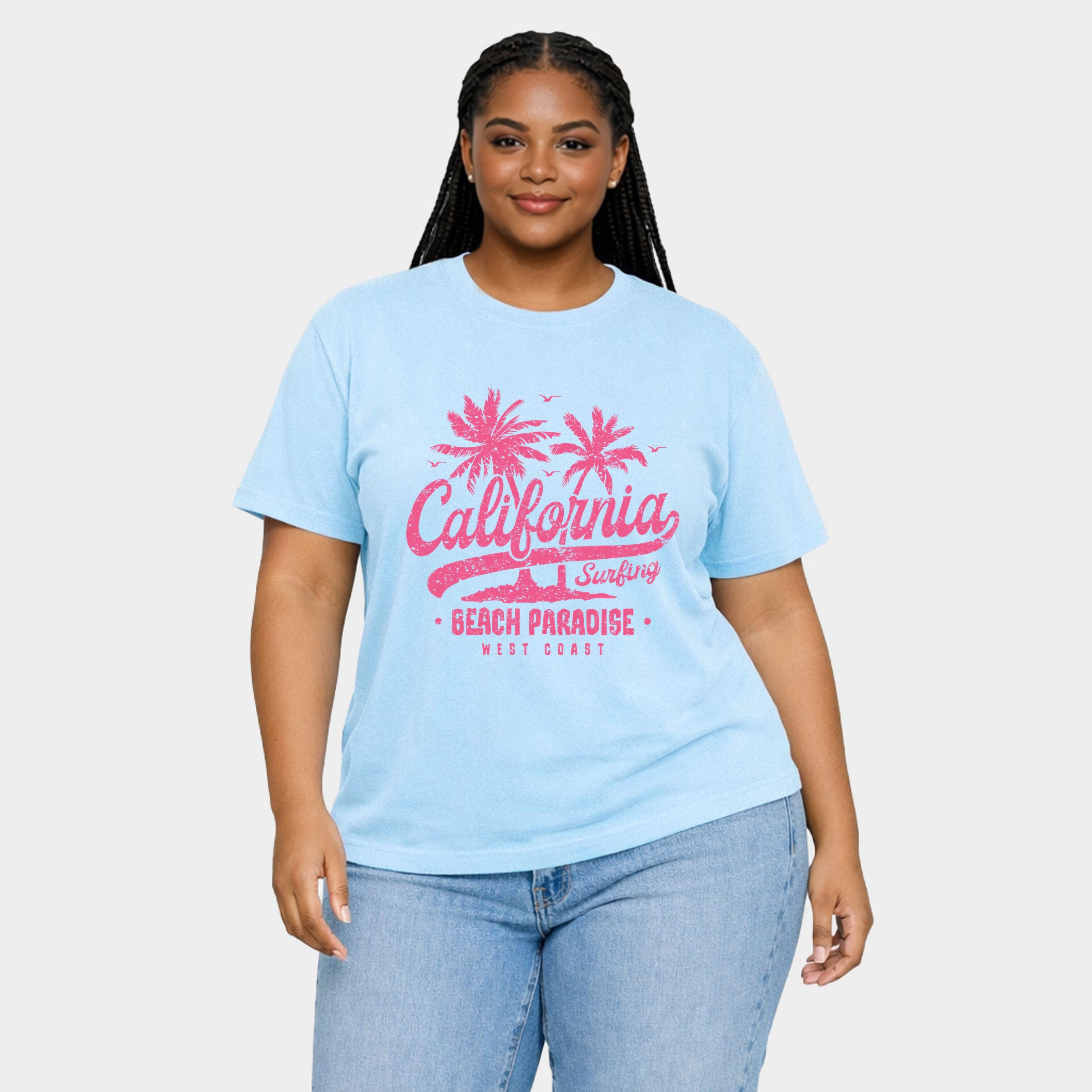 Simply Sage Market - California Beach Paradise Women's Plus Sized Garment Dyed Graphic T-Shirt