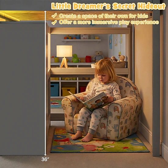 SUGIFT Gray LED Lights Drawers and Under-Bed Shelves Twin Size Kids Loft Bed