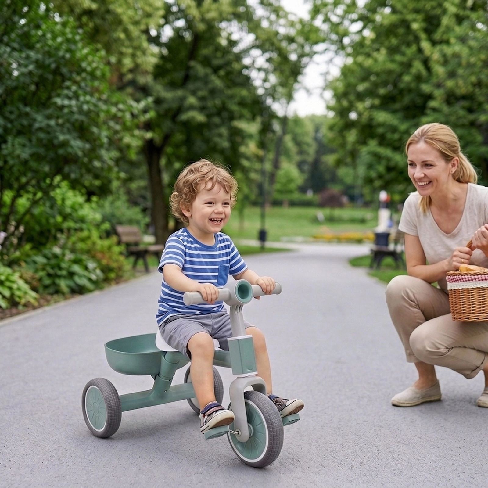 Toddler Trike with Triangle-Braced Frame Detachable Rear Basket and Removable Pedals for Ages 2-4 Convertible