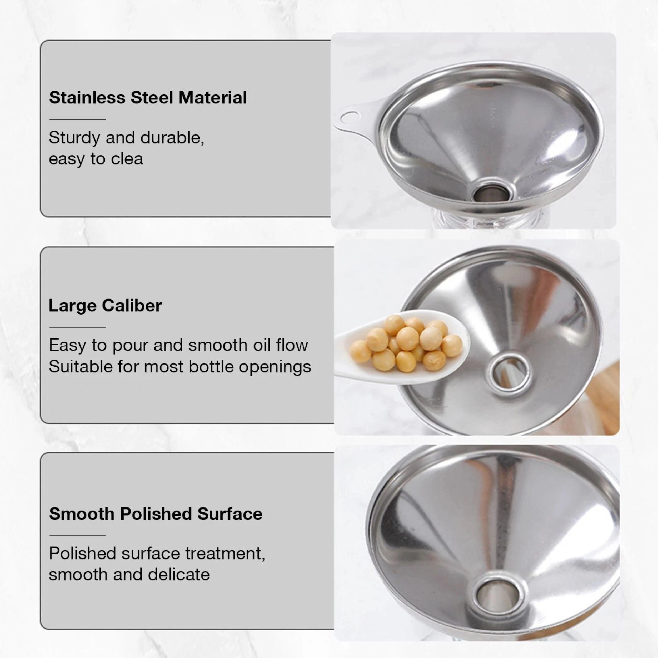 Home Collection Stainless Steel Kitchen Funnel Set with 2 Cleaning Brushes 5 Piece