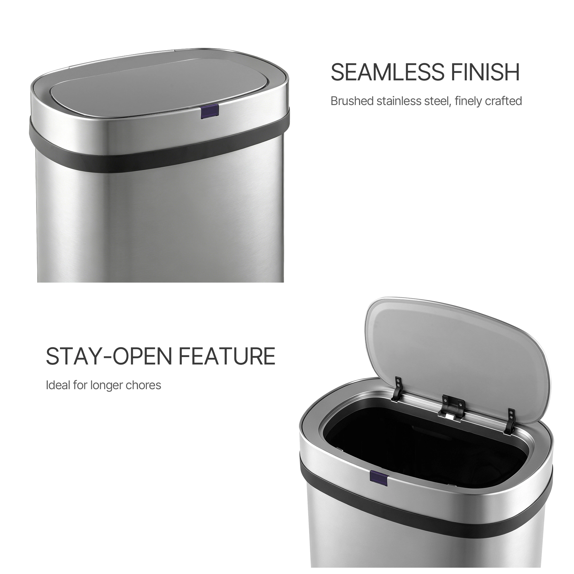 Innovaze 18 Gal. Touchless Motion Sensor Stainless Steel Kitchen Trash Can, Oval Design, Includes 26 Trash Bags, Silver