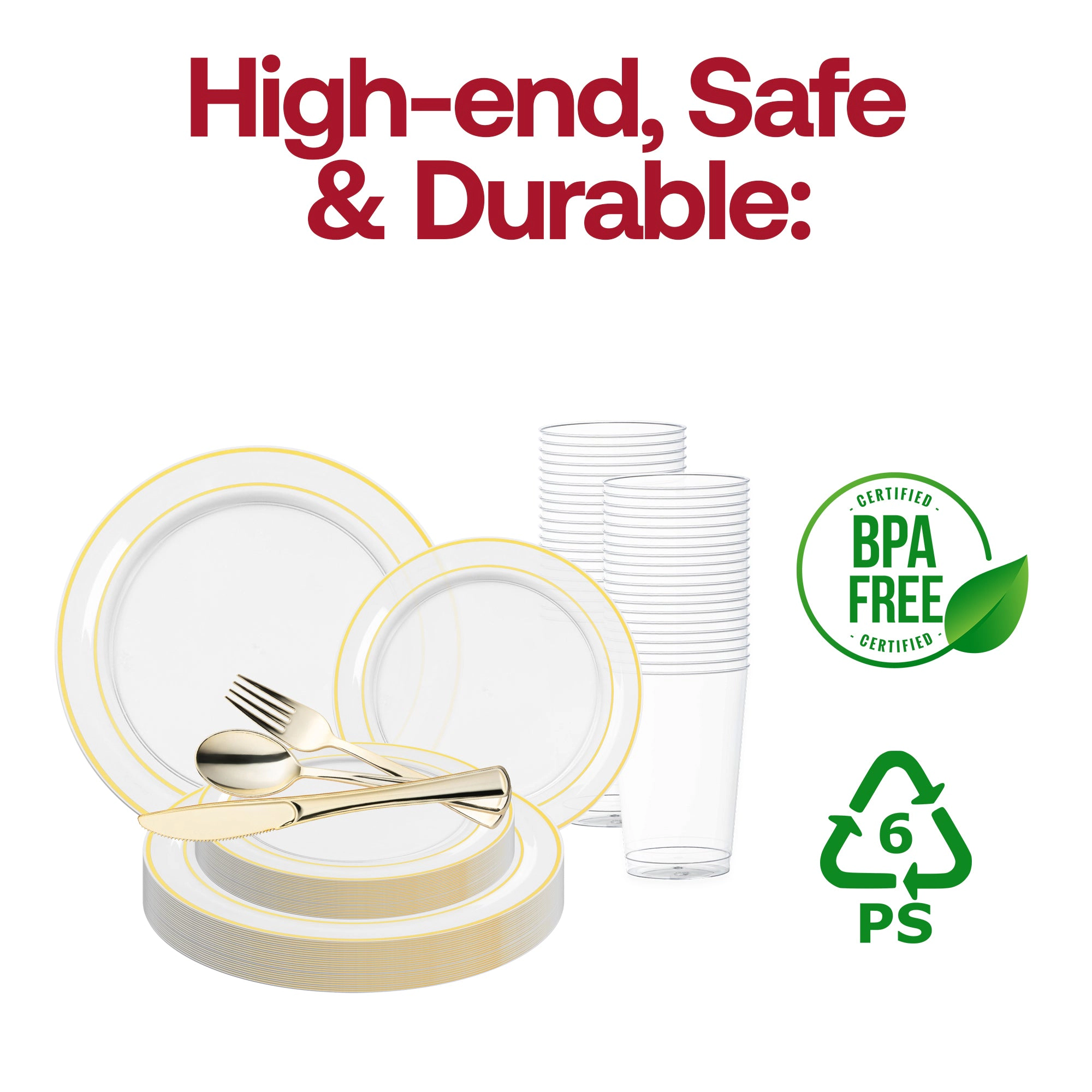Smarty Had A Party Clear with Gold Edge Rim Plastic Wedding Value Set