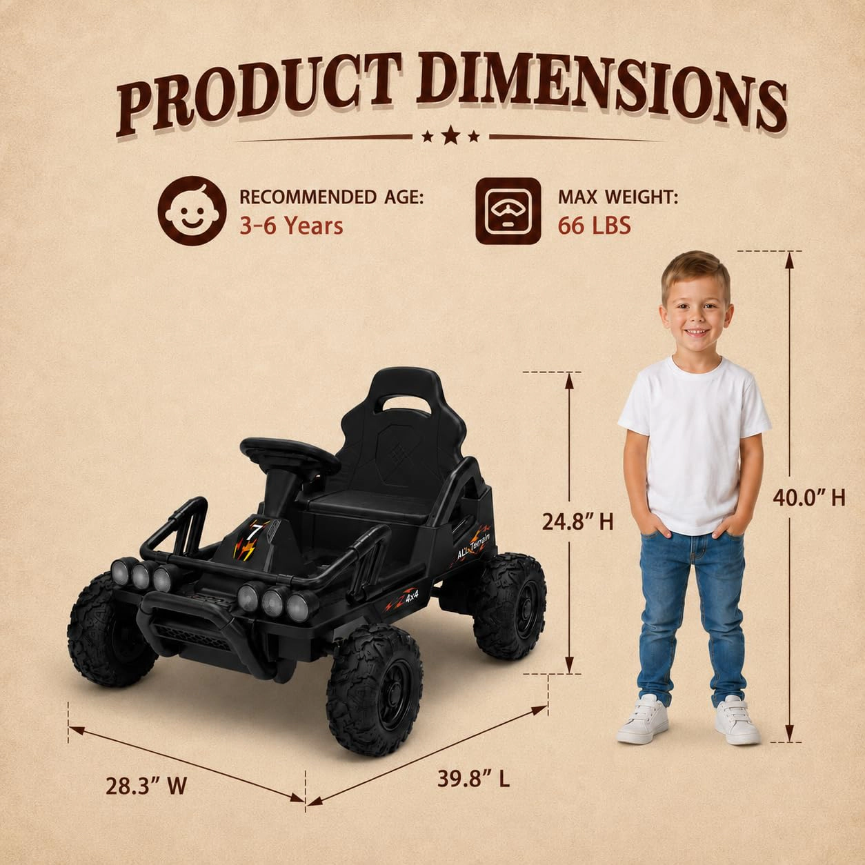 12V Kids Ride On Car with Dual Motors, Electric Vehicle Rechargeable Battery, Four Wheel Drive Toy