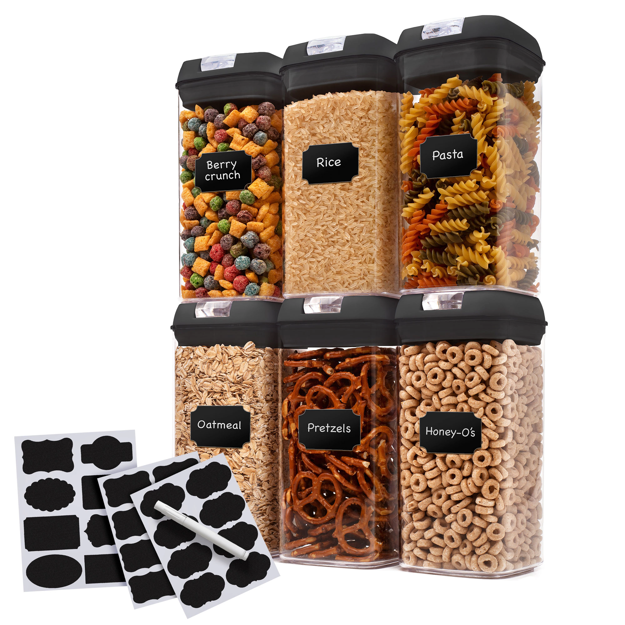 Cheer Collection 1.2-Liter Pink Airtight Pantry Food Storage Containers with Labels, 6-Pack