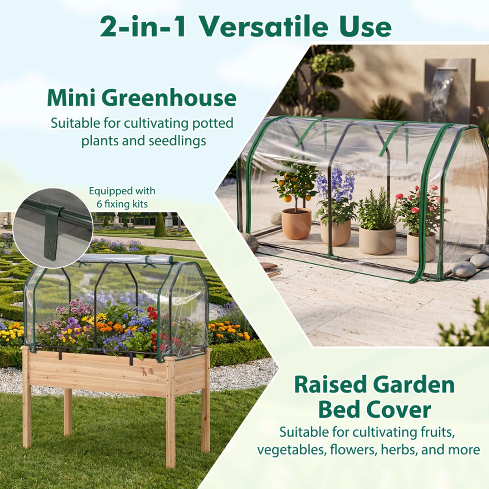 SUGIFT Portable Mini Greenhouse 47 in with PE Grid Cover and Zippered Door for Vegetables