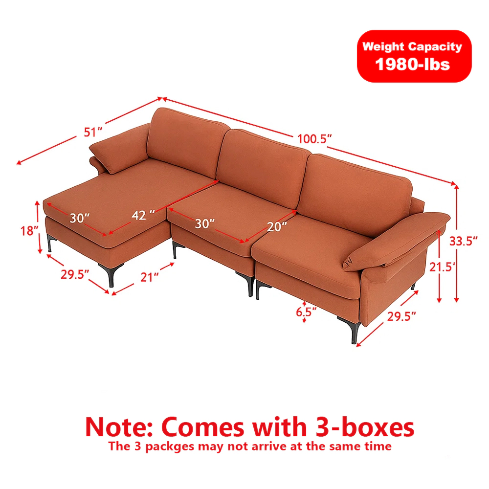 Hivvago Spacious L-Shaped Sectional Couch with Reversible Chaise Lounge
