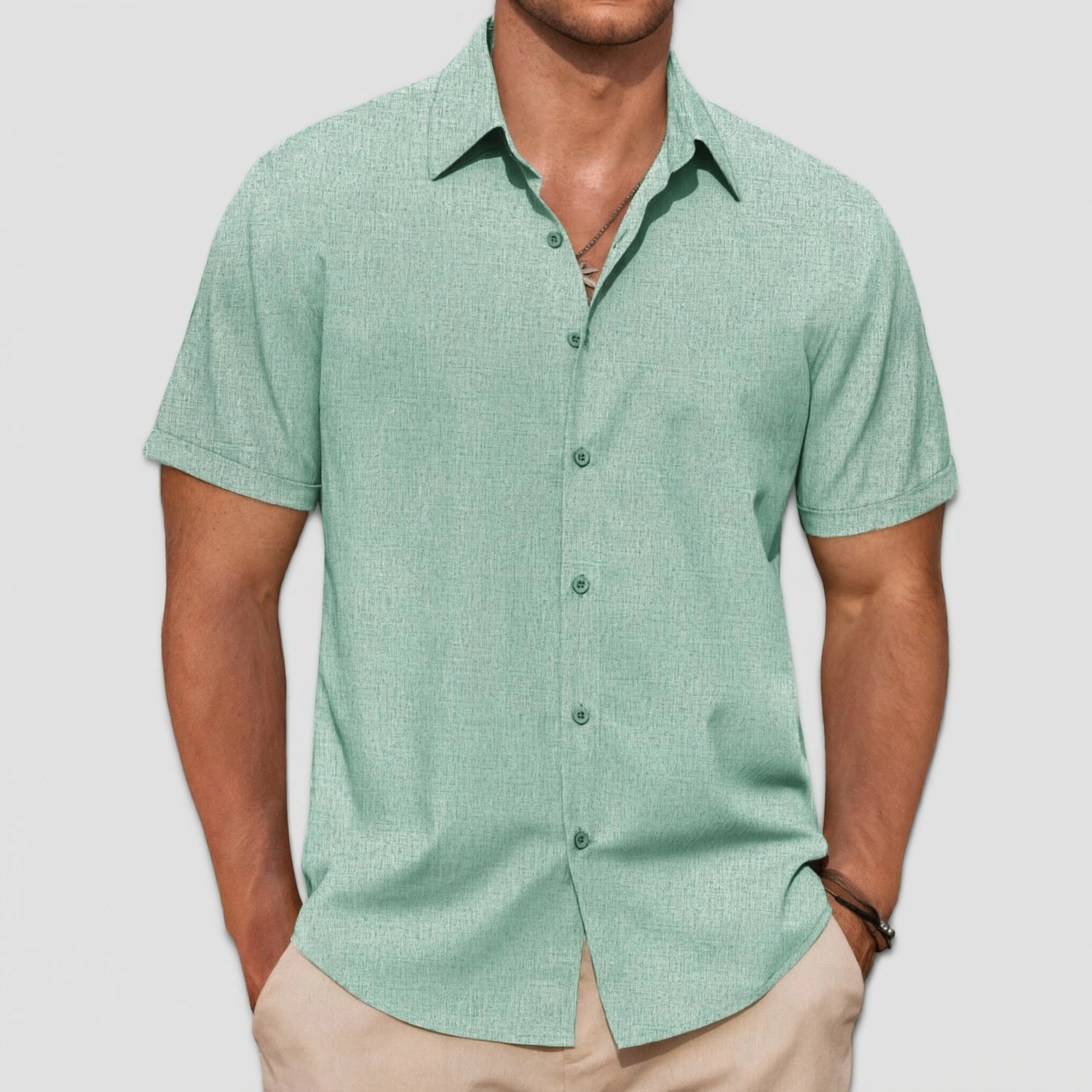 COOFANDY Mens Short Sleeve Button Down Shirts  Solid Lapel Collar Casual Tops