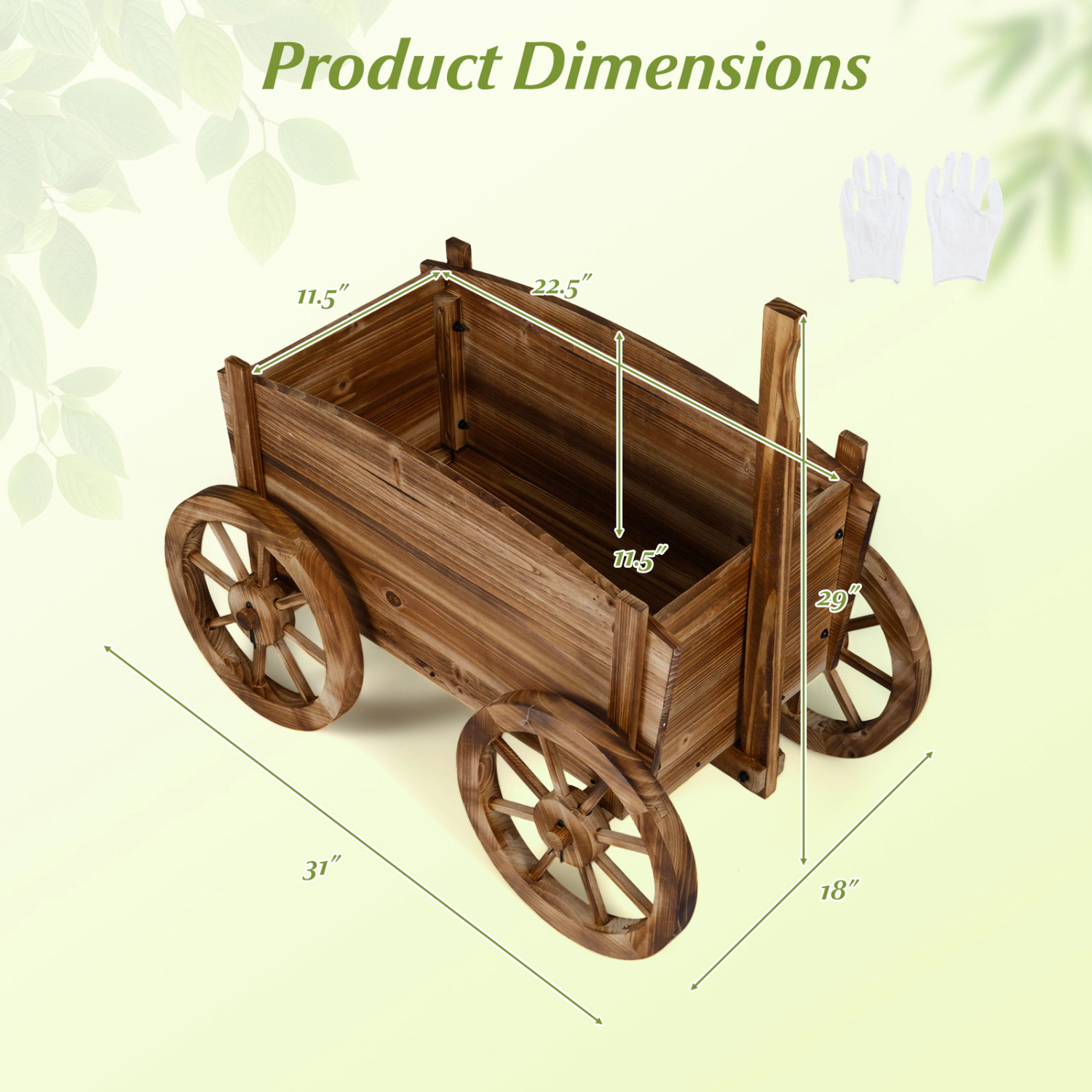 SUGIFT Coffee Wood Wagon Planter Stand with 4 Wheels and Handle 30.5-in W 18-in D 28.5-in H 44-lb Planter Capacity