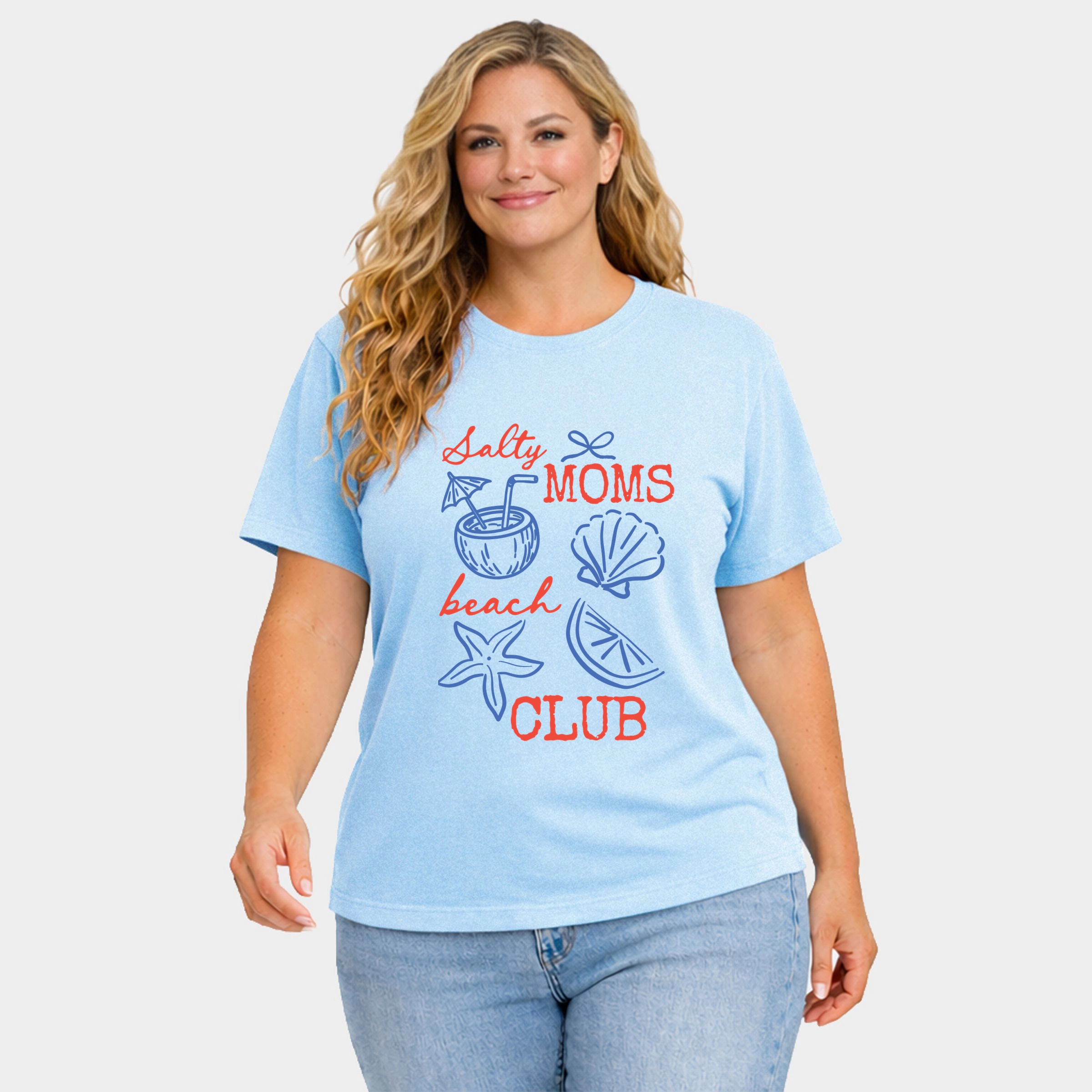 Simply Sage Market - Salty Moms Beach Club Outline Women's Plus Sized Garment Dyed Graphic T-Shirt