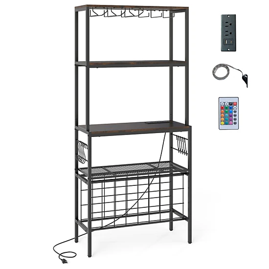 Hivvago Wine Organizer With Power Outlet And Bottle Holders
