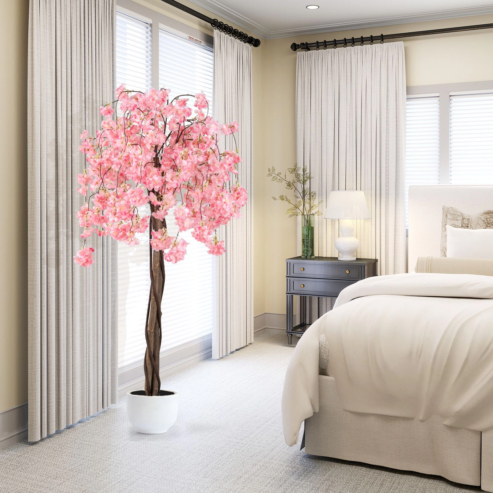 SlickBlue 5.5ft Artificial Cherry Blossom Tree with Wood Trunk