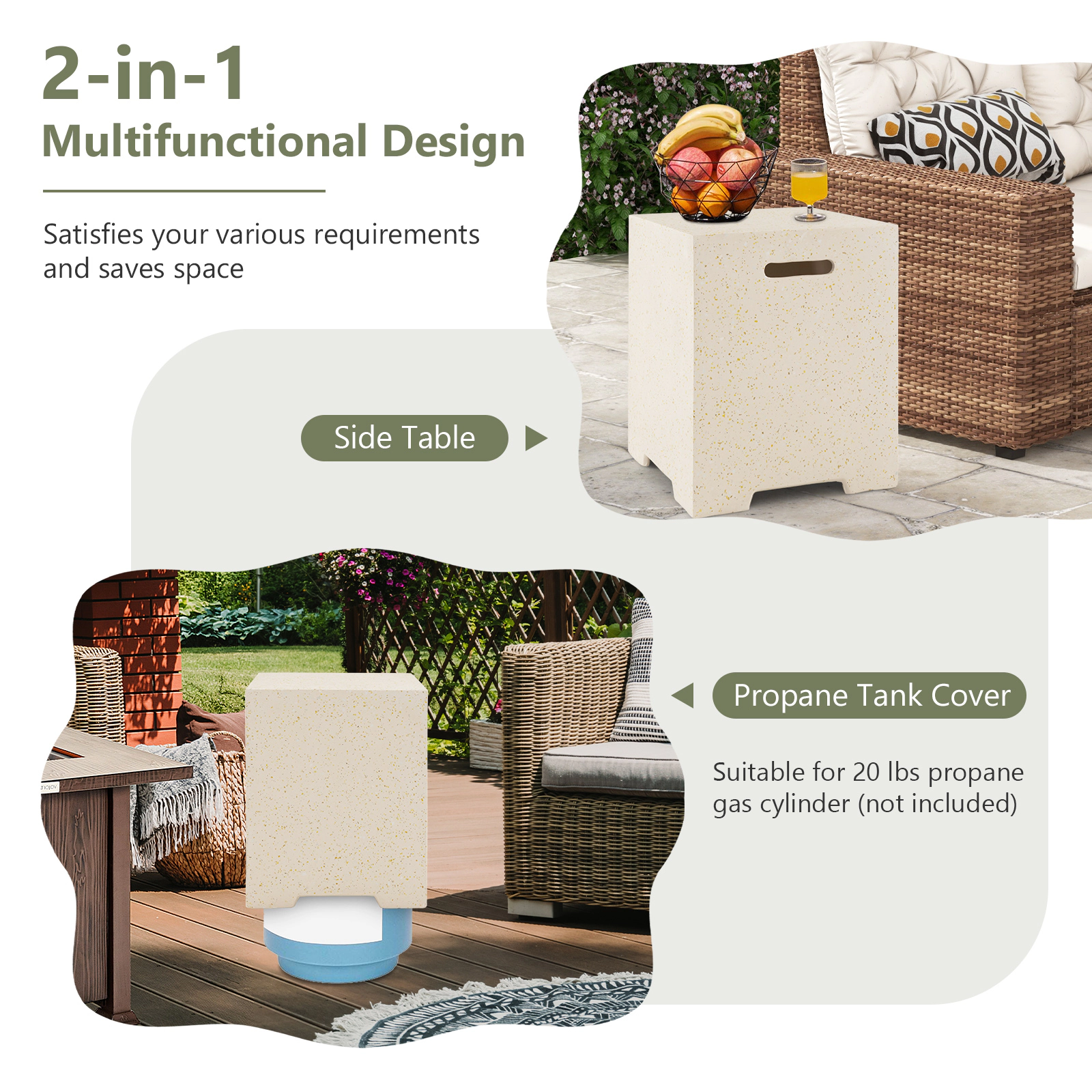 SUGIFT 2-in-1 Gas Tank Holder Side Table 220-lb Capacity Fits 20-lb Propane Tank White