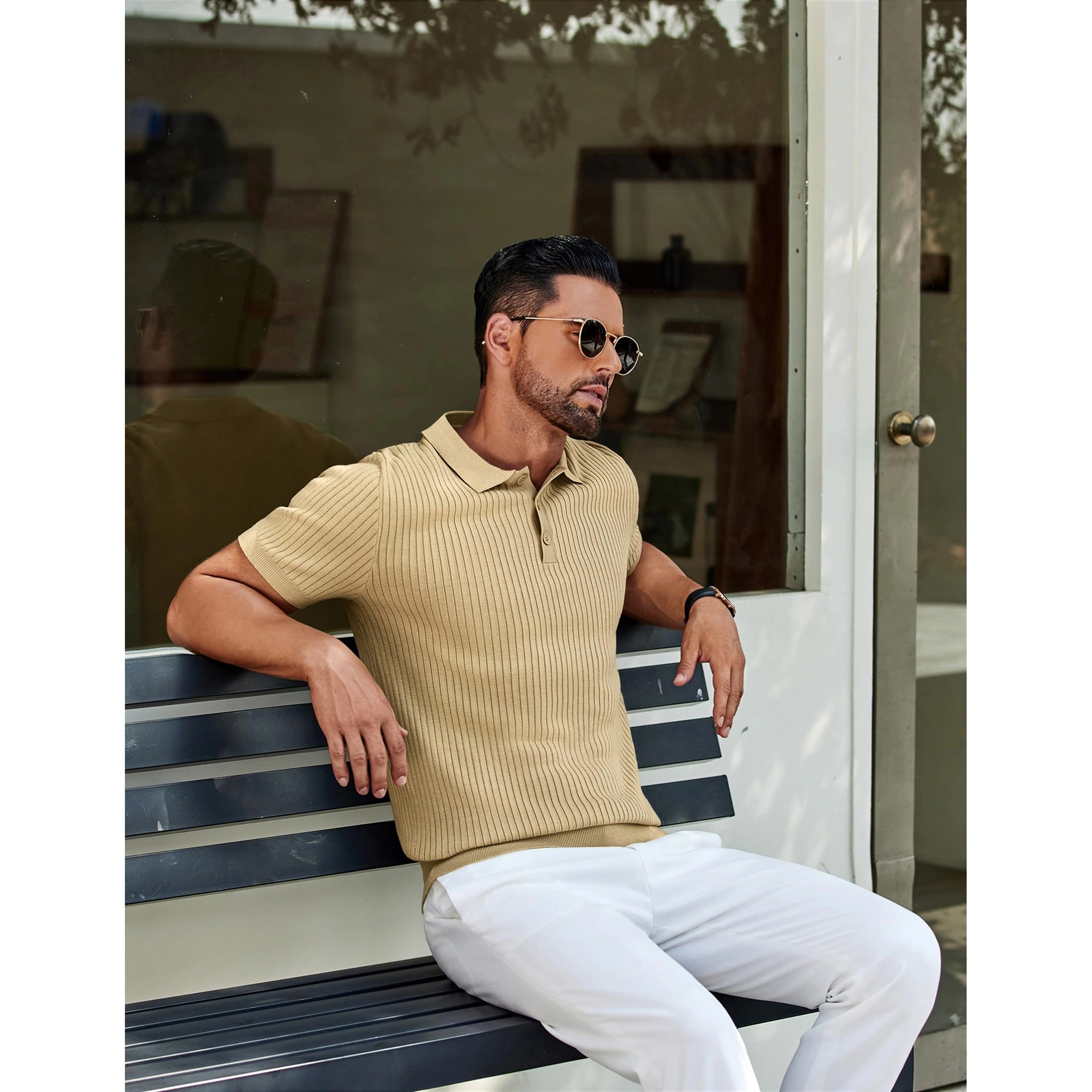 COOFANDY Men's Regular Fit Ribbed Knit Short Sleeve Polo Shirt
