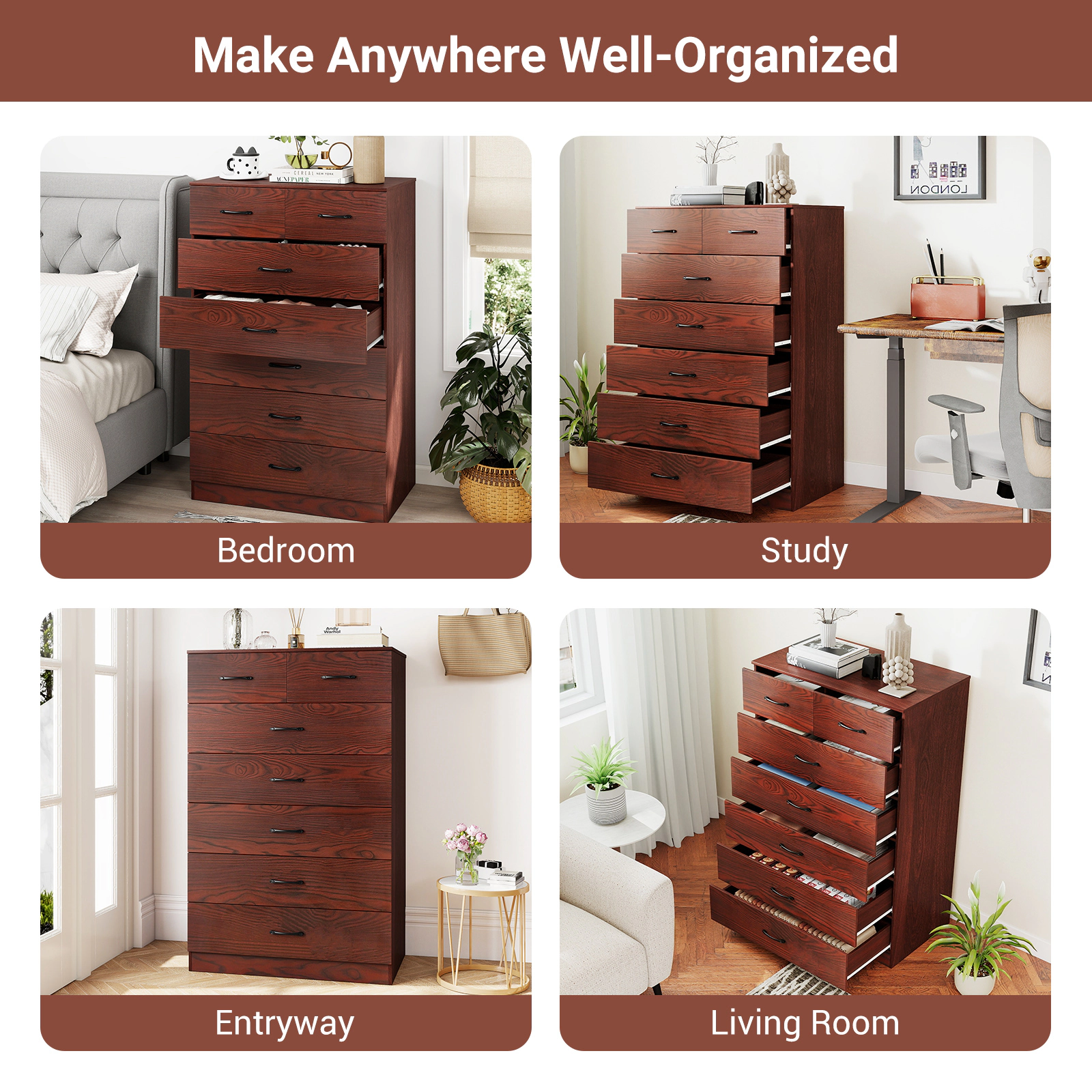 Glintex 48-Inch Tall 7-Drawer Chest with Metal Handles and Anti-Tip Kits