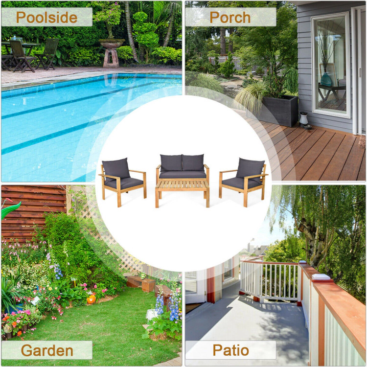 Hivvago Outdoor 4 Pieces Acacia Wood Chat Set With Water Resistant Cushions